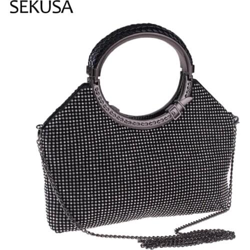 Bucket Design Women Evening Bags Rhinestones Soft Small Day Clutch Party Diamonds Shoulder Chain Handbags