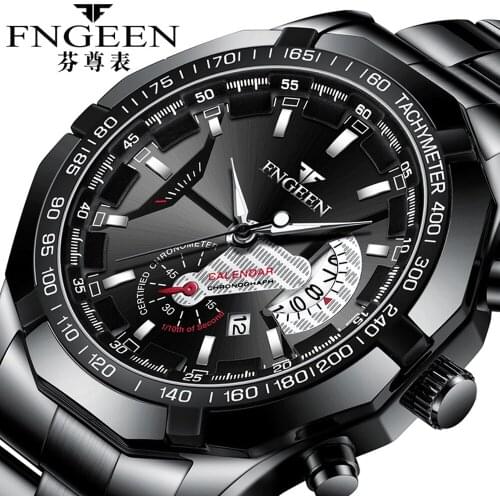 FNGEEN Watches for Men Clock Steel Waterproof Luminous Pointer Date Hodinky 2020 Fashion Business Big Dial Quartz Mens Watch