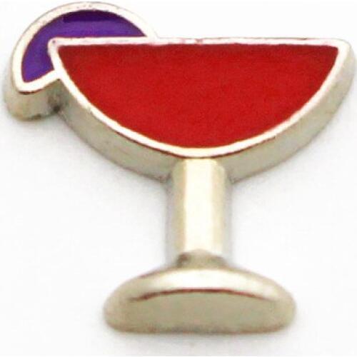 Hot Sale 10pcs/lot Metal Enamel Red Goblet Floating Charms Fit Living Glass Floating Lockets Necklace DIY Jewelry Making