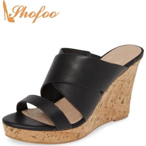 Summer Holidays Black Platform Beach Sandals Woman High Wedges Heels Open Toe Large Size 11 12 For Ladies Shoes Mature Fashion