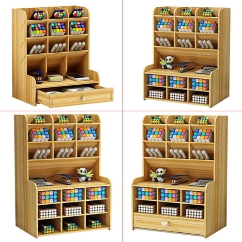 Multi-function Wood Desktop Stand Holder Cosmetic Brush Storage Box For Pencil Pen Cosmetic Brush Jewelry Makeup Display Rack