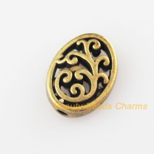 Fashion 12Pcs Antiqued Bronze Color Flower Oval Flat Spacer Beads Charms 9.5x12.5mm