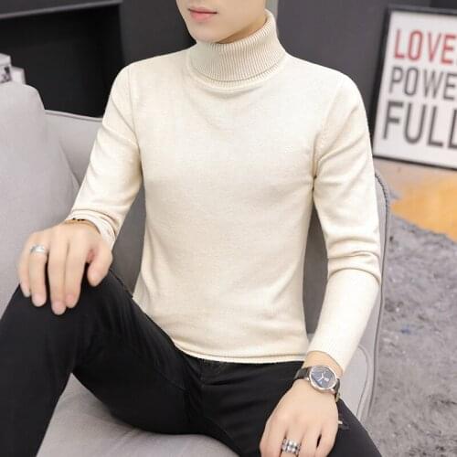 2021 Men Turtleneck Sweater Autumn Winter Solid Color Casual Sweater Mens Slim Fit Knitted Pullovers Bottoming Jumper