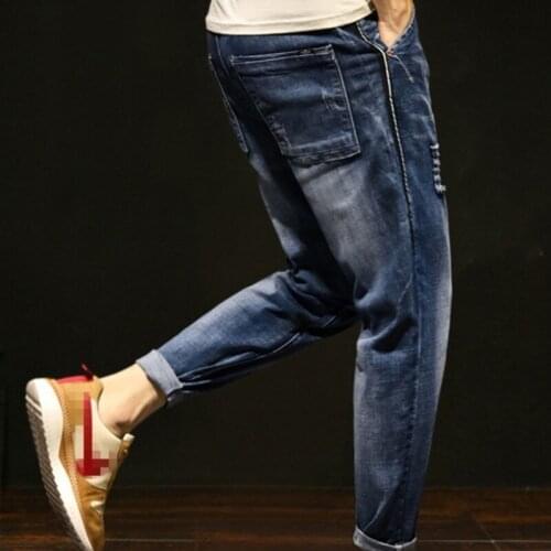 Plus Size 42 Mens Hole Ripped Jeans Harem Pants Casual Slim Fit Ankle Length Denim Pencil Pants Man Streetwear Cowboy Trousers