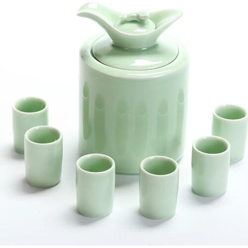 Sake Set Celadon Wine Set Warming Vessel for Wine Ceramic Wine-Heating Pot White Wine Glass Wine Warmer Household Wine Decanter