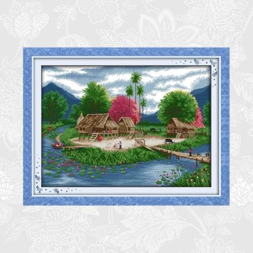 Cross Stitch Spring Lakeside 14CT Printed Canvas 11CT Fabric Cross Stitch Kits DIY Handwork Embroidery Needlework Home Crafts