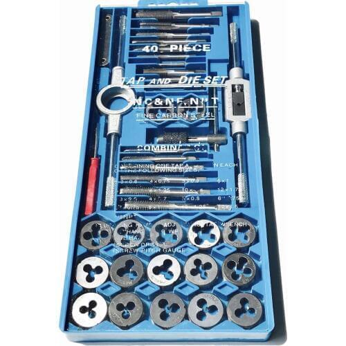 Lux 40pcs/set tap and die set M3~M12 Screw Thread Metric Plugs Taps & Tap wrench & Die wrench, hand screw taps Hand Threading