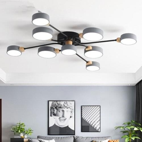 New Design 220V LED Chandelier For Living Room Novelty Gray Ceiling Round Lampshades Metal Lustres Bedroom Lighting