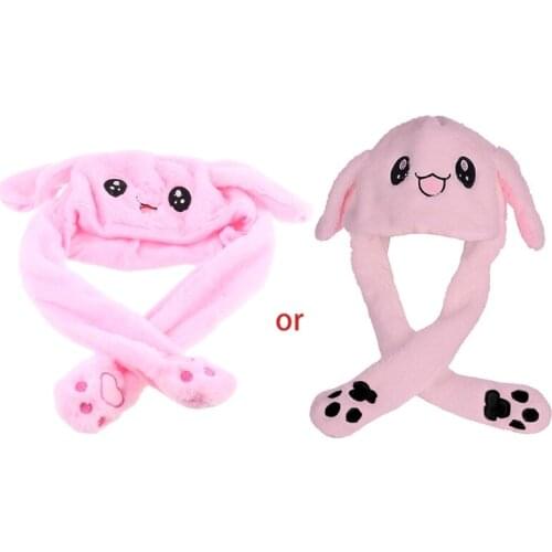 C5AA Rabbit Cute Animal Hat Plush Hat is Very Interesting That The Ear Can Move Plush Toy Gift