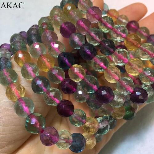 Genuine colorful fluorite faceted bracelet beads approx 8+-0.3mm 1bracelet A+ for women men bracelet