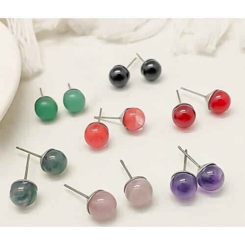 Handmade Bohemian Stainless Steel Natural Stone Ear Studs Jewelry Gifts Charms Crystal Earrings Set