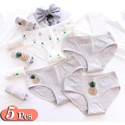 5Pcs/Lot Cartoon Pineapple Patterned Cute Girl Cotton Panties Set Women Seamless Underwear Soft Breathable Physical Panties