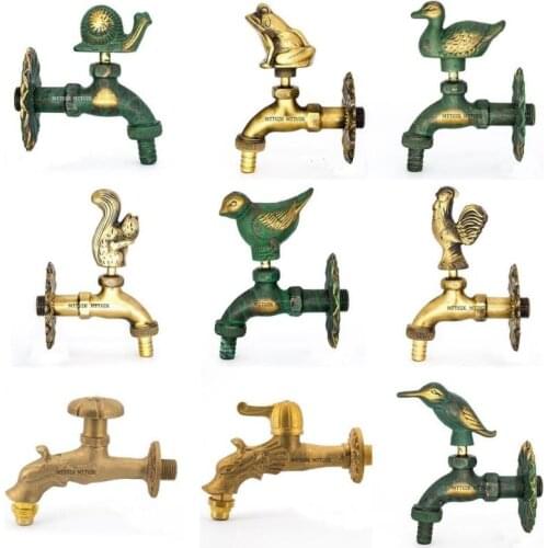 Outdoor Decorativ Garden Faucet Animal Shape Bibcock Green/Antique Brass Tap For Washing Mop/Garden Watering Animal Faucet