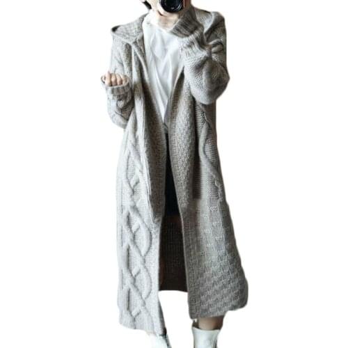 Spring Autumn Women Knit Cardigan Coat 2019 Fashion Long Slim Casual Knitwear Womens Hooded Thicken Sweater Cardigan Coats E066