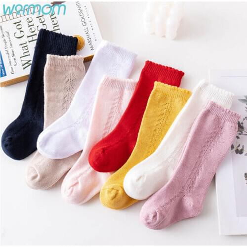 Warmom Infant Baby Girls Boys Cotton Socks Hand-Stitched Kids Knee High Socks Plain Toddler Newborn Sock For 0-3Years