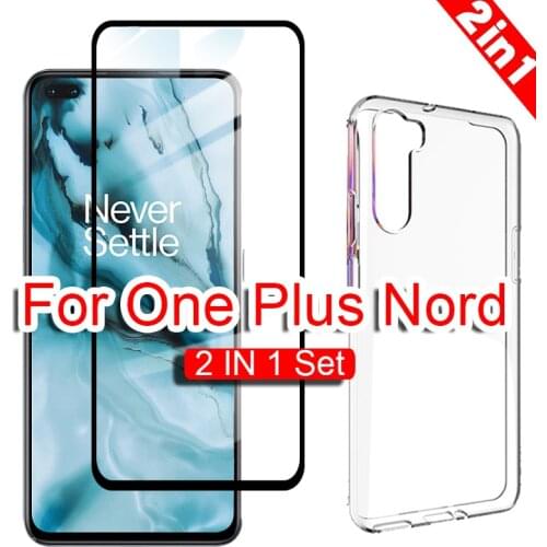 1pcs Tempered Glass Screen Protector & 1pcs Ultra Thin Clear Tpu Case for Oneplus Nord Full Cover Protective Case Covers