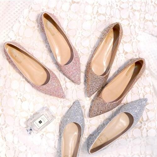 Flash glitter pointed toe wedding flats shallow comfy slip on party shoes woman bling bling sexy femme loafers casual moccasins