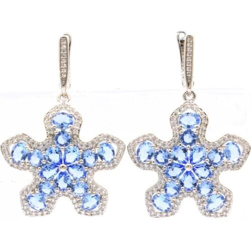 47x30mm Pretty Star Shape Created Violet Tanzanite White Zircon Gift For Womans Silver Earrings