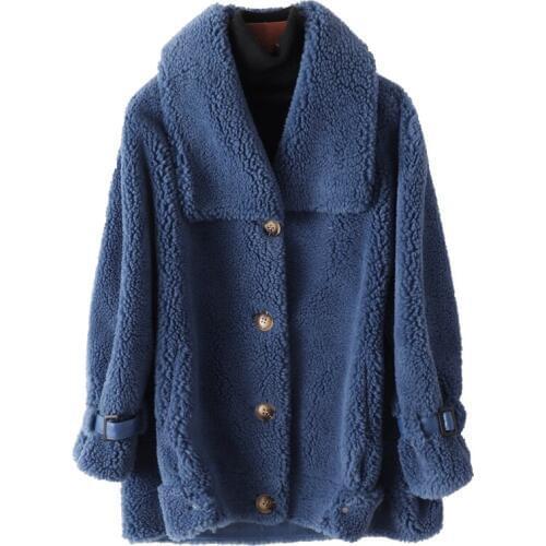 Real Wool Fur Coat Jacket Autumn Winter Women Fur Trench Outerwear Coats VF7077