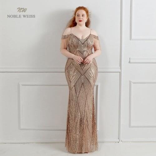 Prom Dresses V-Neck Floor-Length Dresses Woman Party Night Sequin Evening Dresses Mermaid Prom Dress Big Size