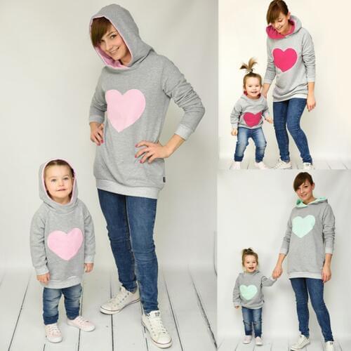 1PCS Newest Big Heart Family mother and daughter son Hooded Sweatshirt Parent-Child Hoodies Tops Jumper Autumn Winter Pullovers