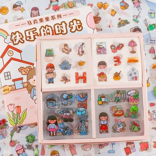 100 Pcs/Box Sticker Gift Box Kawaii Food Girl Time Student Stickers Planner Scrapbooking Diary Deco School Office Supplies Kawai