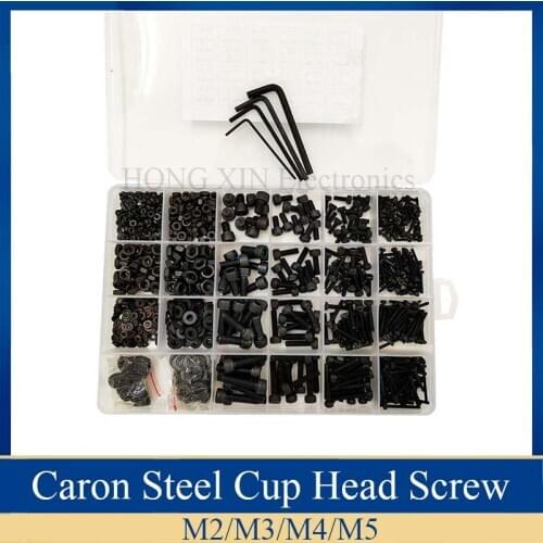1060pcs Carbon Steel M2 M3 M4 M5 Hex Socket Screw Set Flat Cap Head Screws Bolts and Nuts Assortment Kit