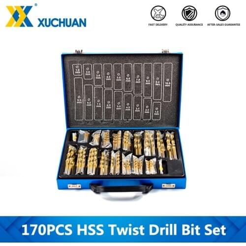 170pcs Twist Drill Bit Set Titanium Coated 1.0-10mm HSS Drill Bit Set For Wood Metal Hole Drilling