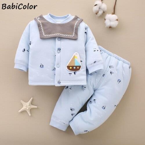 2pcs/set Autumn Winter Newborn Baby Clothing Set Boy Girl Clothes 100% Cotton warm Pajamas Sleepwear Infant Toddler Long Pants