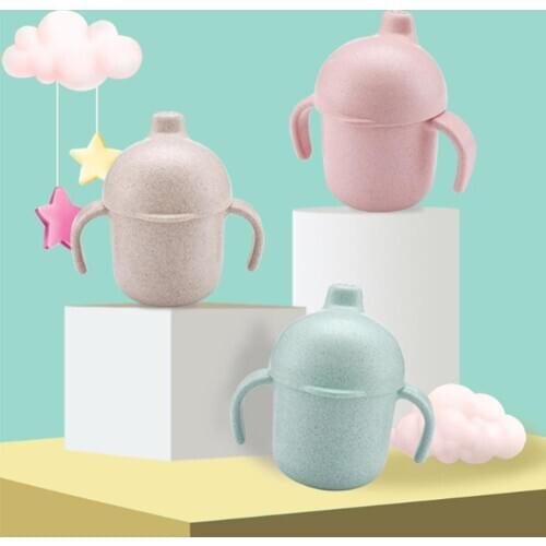 240 ML Food Grade Leakproof Baby Wheat Straw Kids Sippy Cups Baby High Quality Learn Drinking Cup Drinkware Handle Drinking Cups