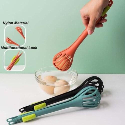 3 in 1 Egg Beater Nylon Manual Beater Whisk For Cooking Hand Mixer For Kitchen Noodle Pasta Tongs Food Clips Whisk For Whipping
