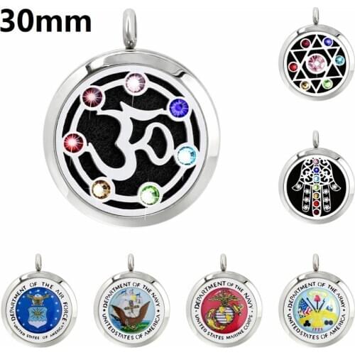30mm 316L Stainless Steel Aromatherapy Essential Oil Diffuser Perfume Locket Pendant with Crystals Free 10pads