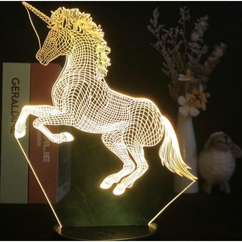 Creative 3d Night Lights Acrylic Desktop Nightlight Boys And Girls Holiday Gift Decorative Night Lamp Bedroom Unicorn Table Lamp