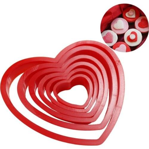 6Pcs/Set Red Love Heart Cake Mold Cookie Biscuit Toasted Bread Cutter Press Fondant Sugar Craft Baking Tool Valentine Day Gift