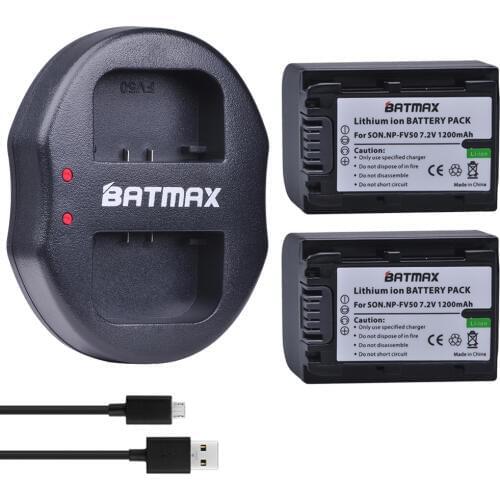 Batmax NP-FV50 NP FV50 Camera Battery +USB Dual Charger for SONY HDR CX390 290E PJ510 820E 790E 660E XR260 CX700E PJ50E 30E SR68
