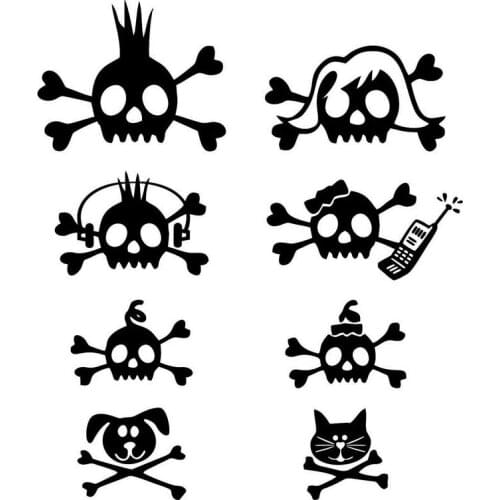 Car Sticker Personality Brotherhood Skull Crossbar Rocker Car Decorative Sticker Waterproof Cover Scratch Black/White, 20cm*17cm