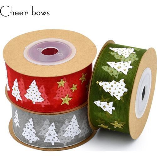 Cheer Bows 25mm Christmas Ribbon Foiled Star Organza Tape DIY Party Decor Handmade Crafts Making Gift Wrapping Materials 5M
