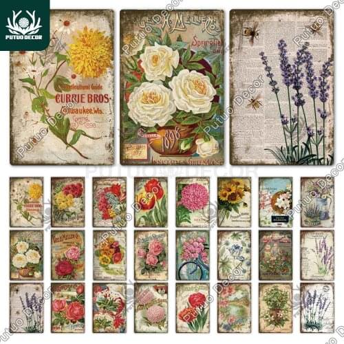 Putuo Decor Flower Vintage Metal Sign Tin Sign Decorative Plaque Garden Living Room Kitchen Club Decor Wall Decoration