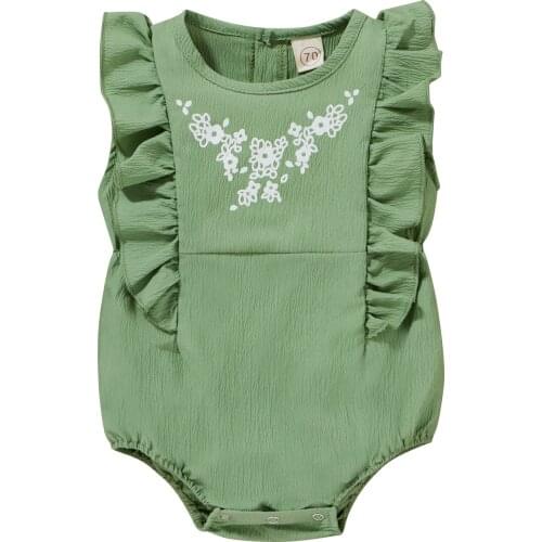 Infant Newborn Baby Girls Flower Clothing Ruffles Baby Rompers Vintage Green Jumpsuit Baby Girl Costumes
