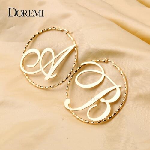 DOREMI 75mm New Twisted Custom Name Earrings Personalized Initail Earrings Name Hoops Letter Earrings Hoop Custom Earrings Hoops