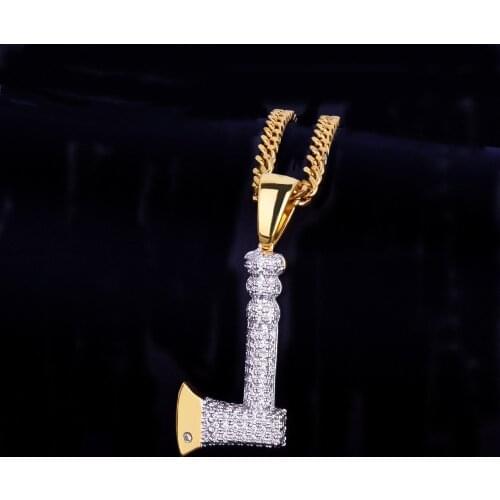 FDLK Personality The Axe Necklace & Pendant Free Rope Chain Gold Color Bling Cubic Zircon Mens Hip Hop Jewelry For Gift