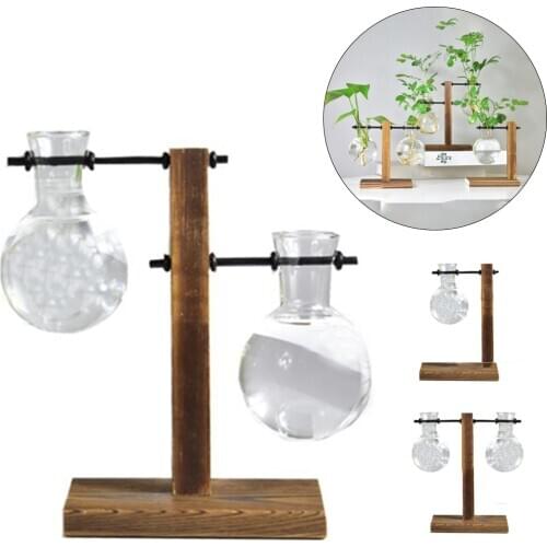 Florarium Hydroponic Plant Vases Vintage Flower Pot Vase Wooden Frame Glass Tabletop Plants Home Bonsai Decor Plant Terrarium