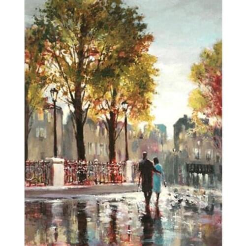 GATYZTORY Lovers Walk In Rain Landscape Paint By Numbers Kits For Adults Children 60x75cm Frame Draw Canvas Handmade Unique Gift