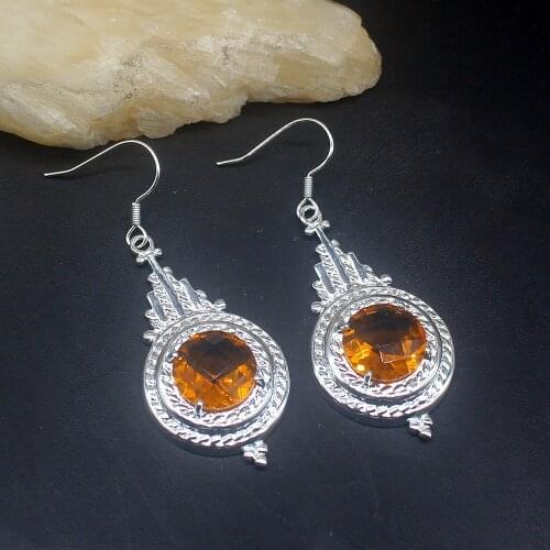 Gemstonefactory Big Promotion Single 925 Silver Wonderful Honey Topaz Dangle Drop Earrings Jewelry for Women Mom 20213758