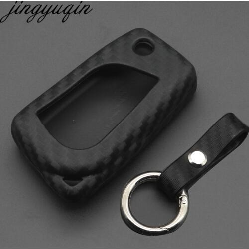 Jingyuqin Carbon Fiber Silicone Remote Fob Case For Toyota Highlander Camry Corolla EX VIOS 3 Button Car Flip Folding Key Cover