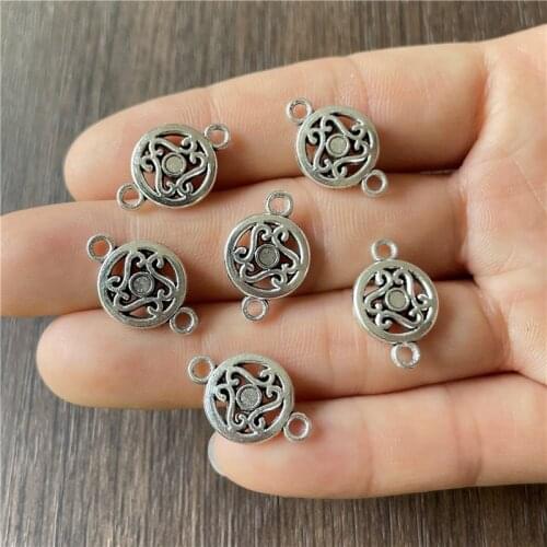 JunKang 20pcs zinc alloy DIY bracelet bottom bracket connector Hollow retro style pattern parts for jewelry accessories