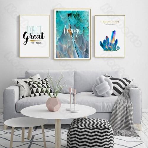Nordic Style Canvas Painting Poster Watercolor Pictures Green Crystal Stones Quota Expect Great Things for Home Rooms Wall Decor