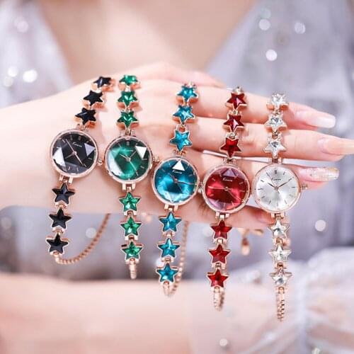 Korean Version of Simple Thin Strap Harajuku Fashion Quartz Womens Watch Cut Crystal Waterproof Ladies Wrist Watch Montre Femme