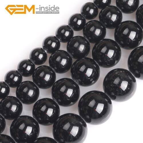 1.5mm-2mm Big Hole Natural 6mm 8mm 10mm 12mm Black Tourmaline Round Beads For Jewelry Making DIY Bracelet 15 Inches Wholesale