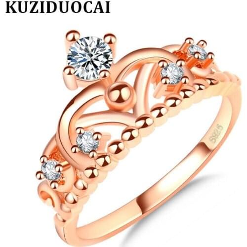 Kuziduocai New Fashion Jewelry Zircon Stainless Steel Crown Geometry Wedding Rings For Women Gifts Anillo Anel Bague Punk R-251